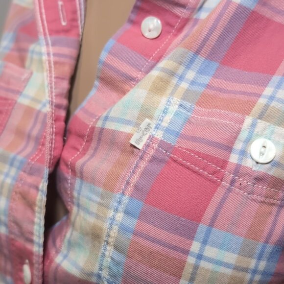 Levi's Boyfriend Fit Plaid Shirt Casual Button Front Pink Cotton Long Sleeve Top - Picture 6 of 13